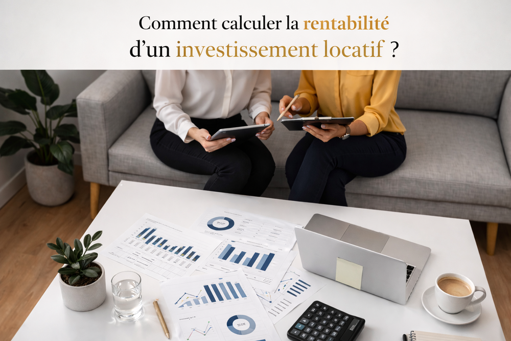 Calcul de la rentabilité d’un investissement locatif avec graphiques financiers et calculatrice