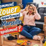 Femme entourée de cartons expliquant comment réussir une location d'appartement à Marseille rapidement